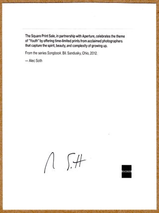 SIGNED - ALEC SOTH - SONGBOOK, BILL SANDUSKY, OHIO, 2012 - 6" x 6" MAGNUM PRINT