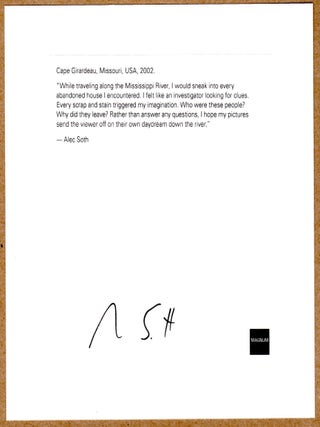 SIGNED - ALEC SOTH - SLEEPING BY THE MISSISSIPPI - MISSOURI, 2002 - 6" x 6" MAGNUM PRINT